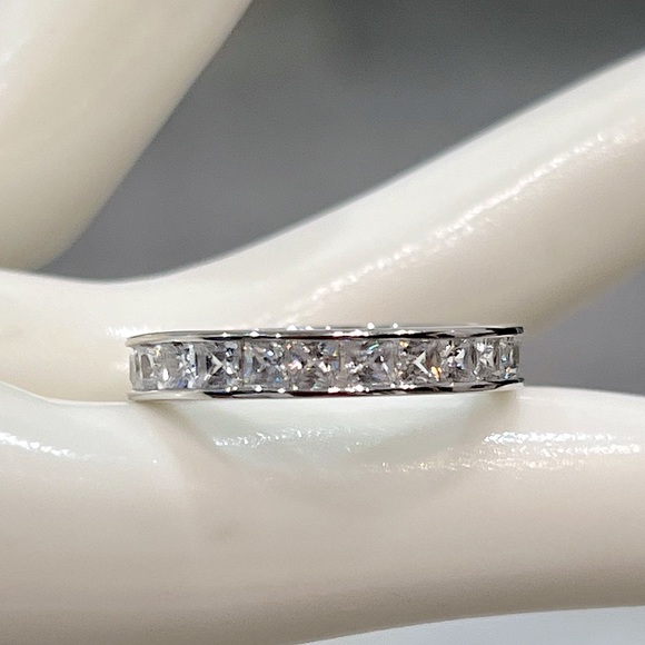 Sterling Silver CZ Princess Cut Eternity Band - Picture 8 of 10